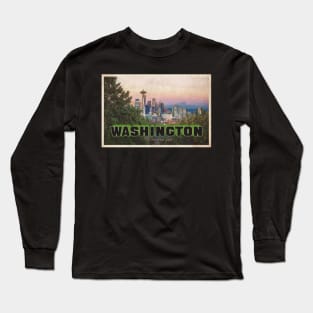 Greetings from Washington - Vintage Travel Postcard Design Long Sleeve T-Shirt